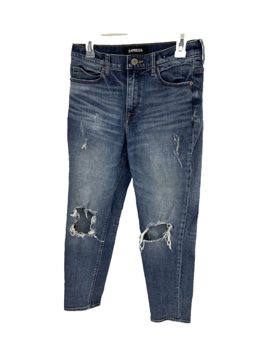Express Womens Girlfriend Jeans High Rise Distressed Denim Blue Size 2